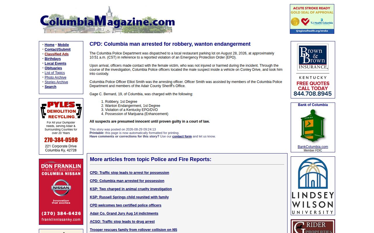 ColumbiaMagazine coverage showing multiple agencies in a Columbia arrest