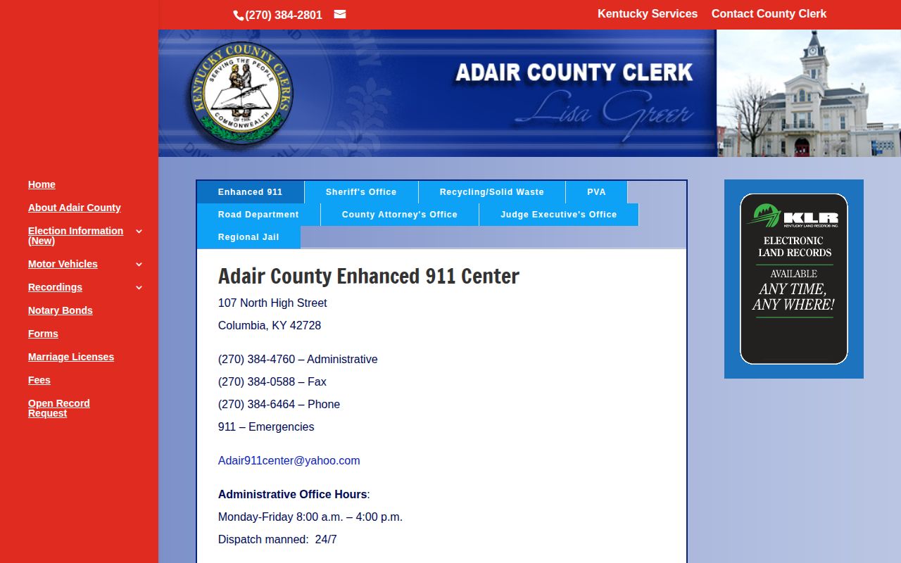 Adair County jail information describing its VINE booking-computer connection
